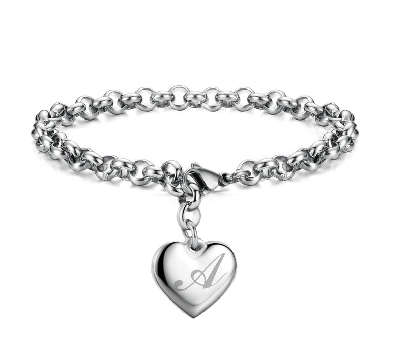 Monily Valentine's Day Heart Initial Bracelet for Women, Love Heart Letter Charm Bracelet, Jewelry for Her - Image 1